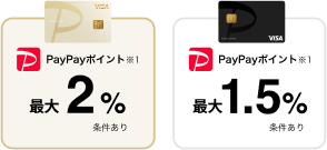 PayPayカード ゴールドの場合、PayPayポイントが最大2%。PayPayカードの場合、PayPayポイントは1.5%
